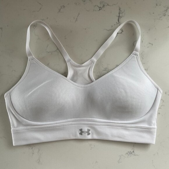Under Armour Activewear Racer Back Poly Blend Padded Sports Bra White Sz S - Picture 1 of 9
